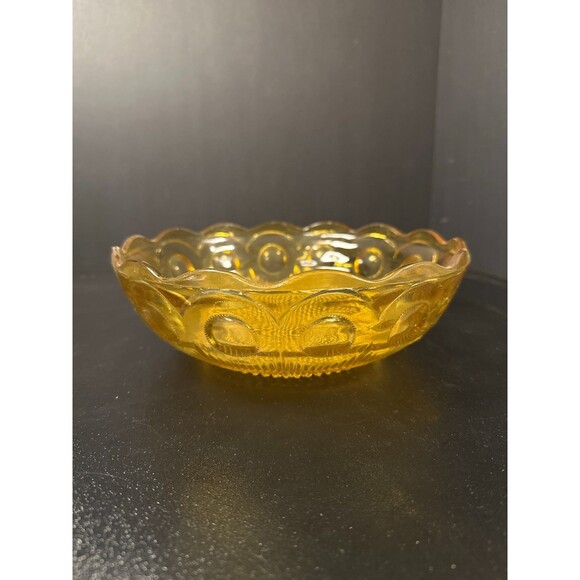 Vintage Bartlett-Collins Amber Glass Bowl 8.5" Manhattan Coin Dot - Picture 1 of 8